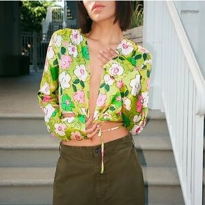 Zara Floral Cropped Crisscross Tie Up Top